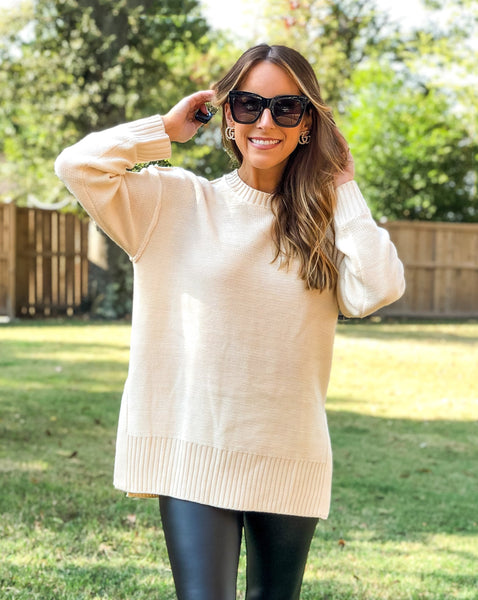 MEROKEETY Crew Neck Side Split Pullover Sweater
