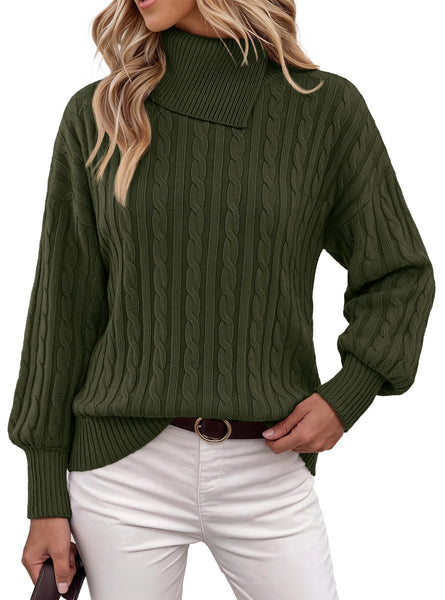 MEROKEETY Womens Turtleneck Long Sleeve Fall Cable Knit Sweater