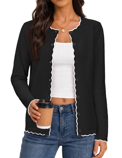 Merokeety Womens Crew Neck Button Down Knit Cardigan