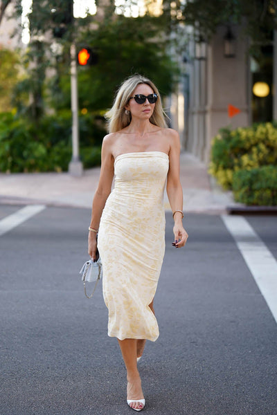 MEROKEETY Floral Strapless Bodycon Tube Slit Mesh Cocktail Dresses