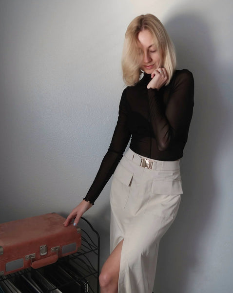 MEROKEETY High Waisted Y2k Cargo Belted Split Maxi Skirt