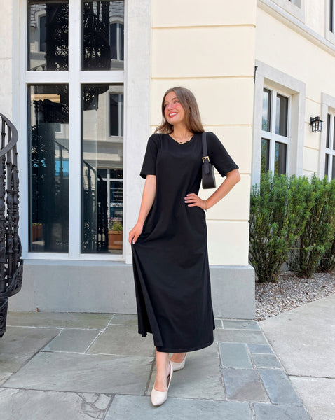MEROKEETY Women's 2024 Short Sleeve Crewneck Maxi Dress with Pockets