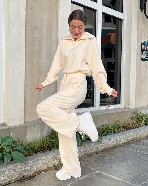 MEROKEETY Half Zip Sweatshirt Wide Leg Sweatpants Lounge Set