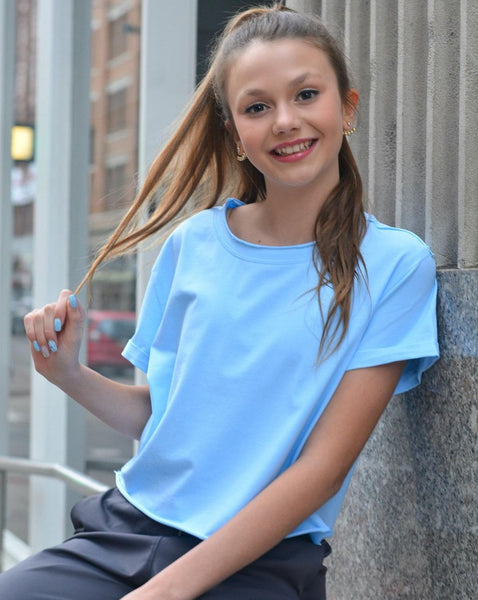 MEROKEETY Round Neck Short Sleeve Crop T-Shirt