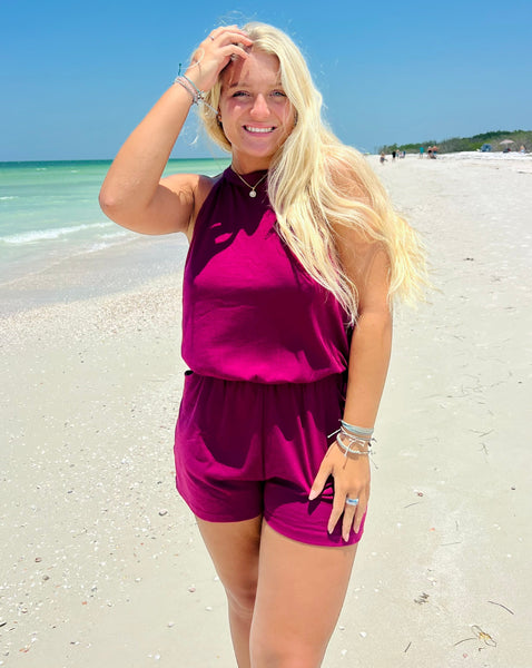 MEROKEETY Halter Neck Elastic Waist Romper
