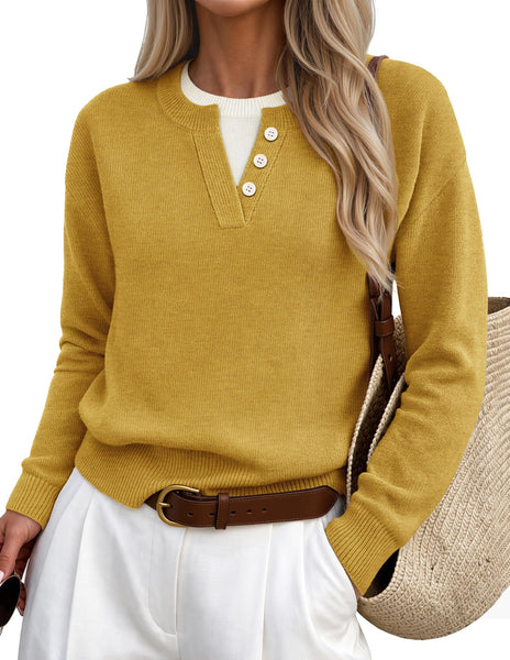 MEROKEETY Women Fall Oversized Pullover Sweater Henley Top