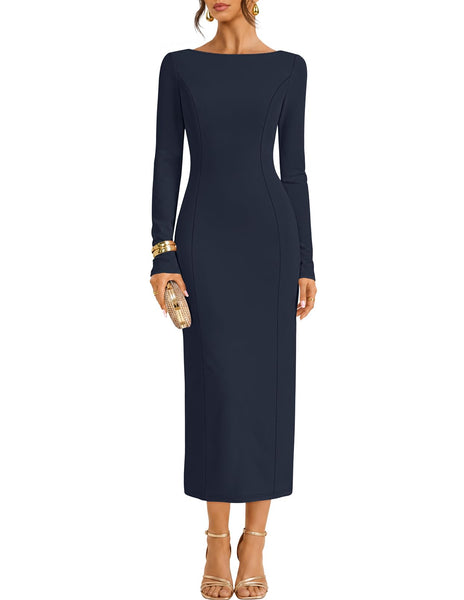 MEROKEETY Women's Long Sleeve Bodycon Fall Elegant Dress