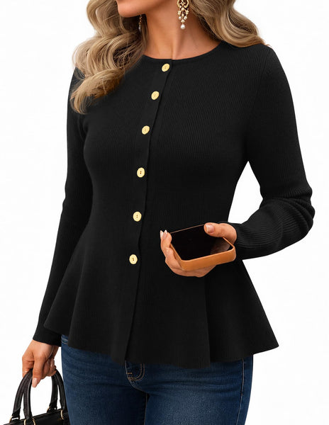 MEROKEETY Long Sleeve Fitted Waist Cardigan Sweaters for Women