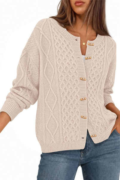 Merokeety Womens Chunky Button Up Cable Knit Cardigan Sweaters