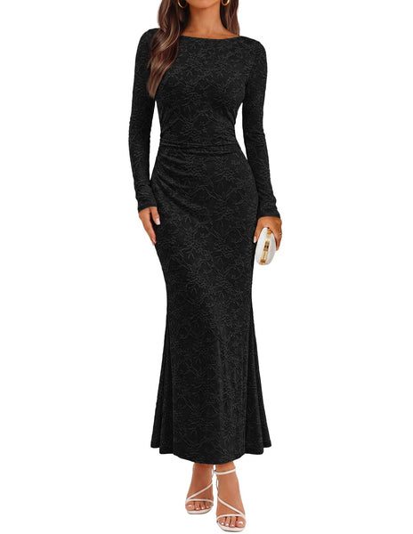 MEROKEETY Women's Fall Bodycon Wedding Guest Formal Maxi Dresses