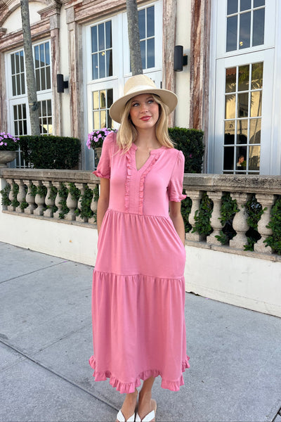 MEROKEETY Spring Short Sleeve Casual V Neck A Line Flowy Tiered Dresses